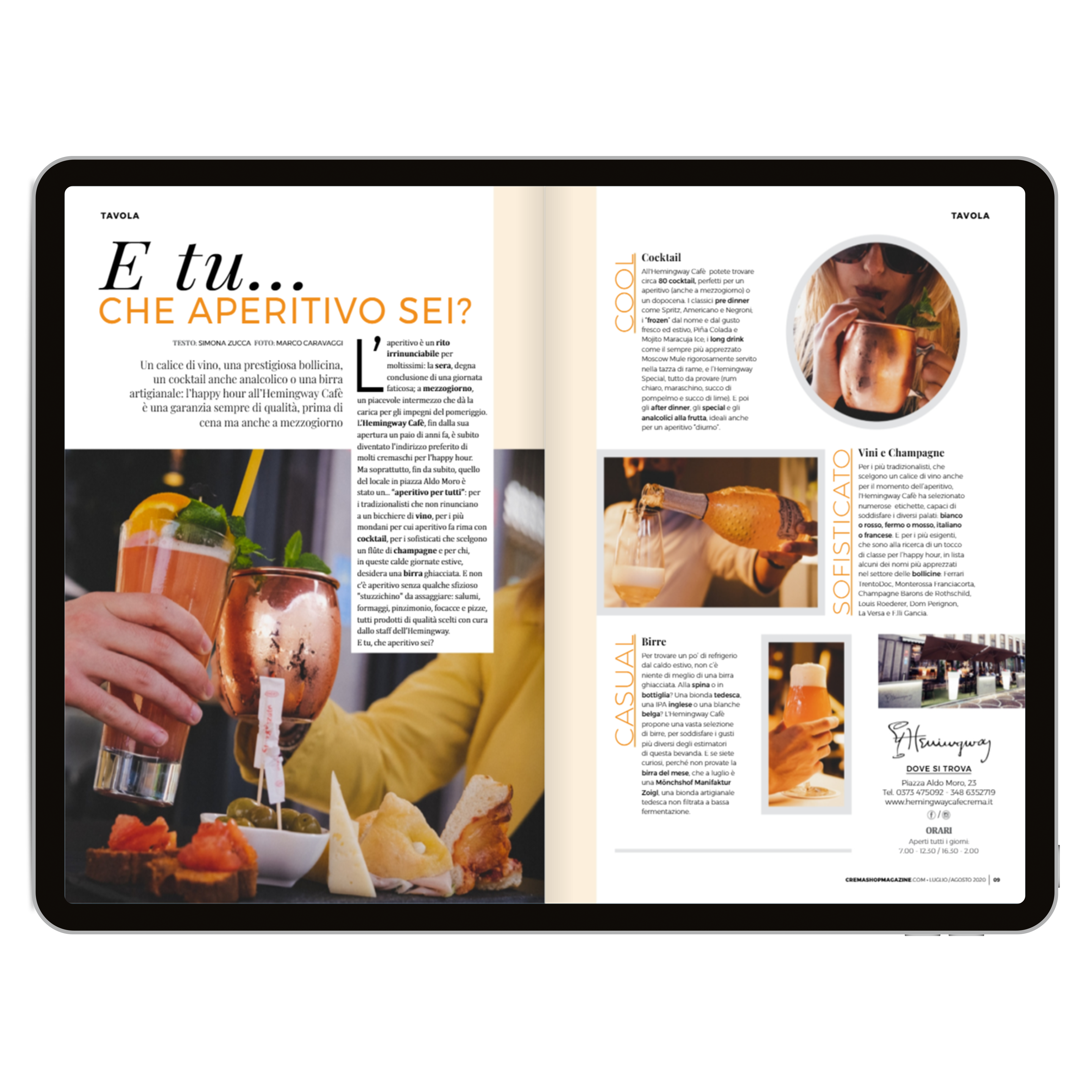 Due pagine di un magazine culinario in esempio