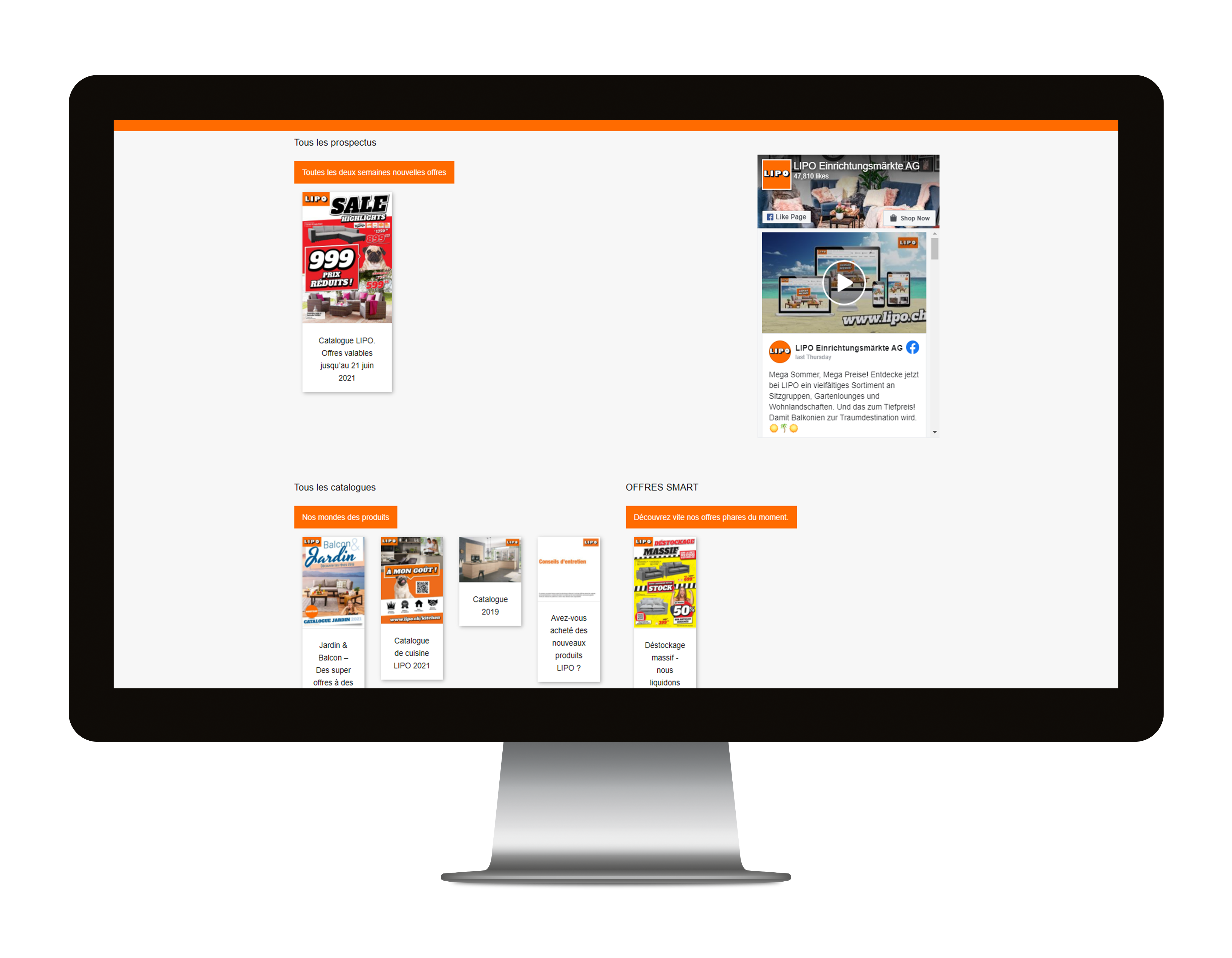 Page d'accueil du site pr&eacute;sentant plusieurs catalogues